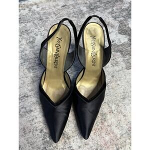 Yves Saint Laurent vintage black satin heels size 7 Classic Party Wedding Guest